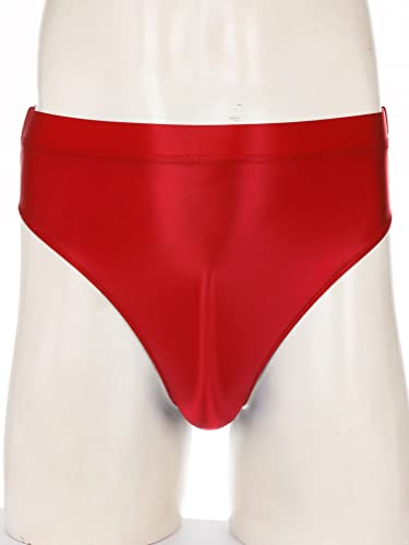 FEESHOW Mens Glossy High Waist Thong Solid Color Briefs Elastic Waistband Underwear Swimwear2