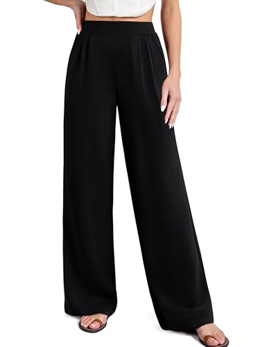 NIMIN Trousers Pants for Women Stretchy High Waisted Business Casual Slacks for Work Wide Leg Pleated Pull On Pants3