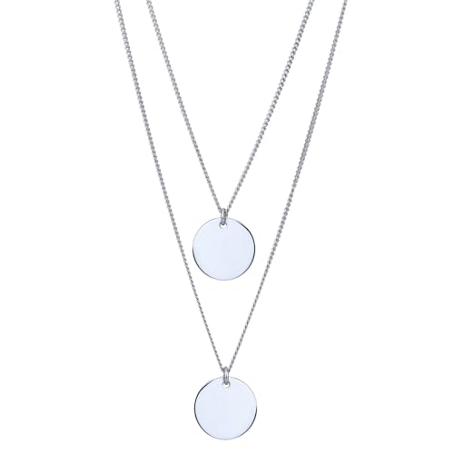 Sterling Silver Jewelry Rhodium Plated with 925 Stamp - Double-Row Disc Pendant Necklace for Women - 16" long + 2" Extender2