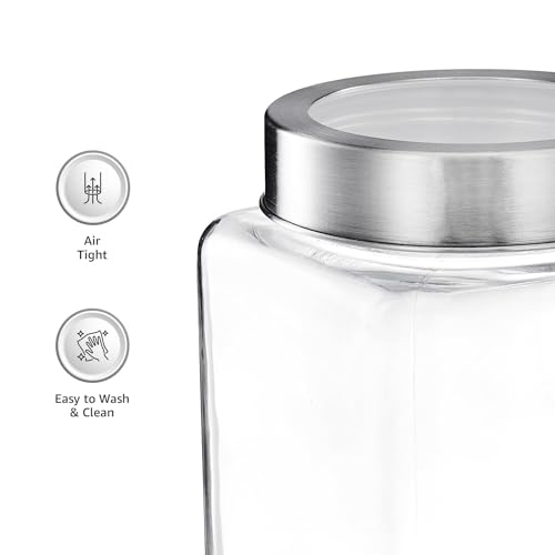 Image of CROCO JAR Square Glass Storage Containers 650ml | Transparent Airtight Kitchen Jars with Steel Lid | Cubical Glass Jars for Pantry, Snacks, Dry Fruits, Masala, Pickle & Coffee Beans | Pack of 6