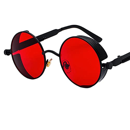 Colcolo Óculos de Sol Steampunk Retrô, circular, Proteção UV, Preto Vermelho