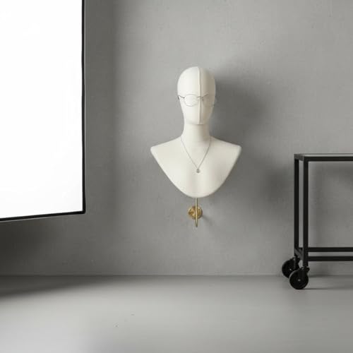 Busto maniquí de pared con gancho metálico expositor beige claro de ropa 5