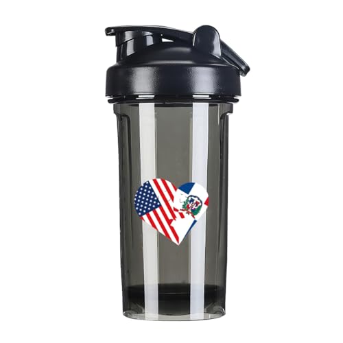 Hearts America USA and Dominican Republic Flag 18 Ounce Shaker Cup,Fashion Theme Pattern Shaker Bottle Leak-proof Workout Shake Bottles 500ML/18 oz Perfect for Pre Workout