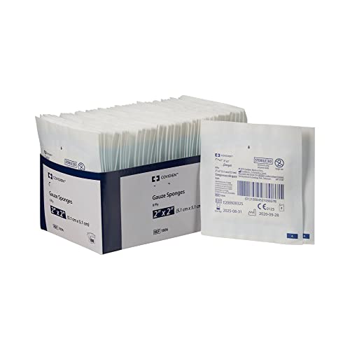 SurgiMac Gasas No Tejidas, 2x2 pulgadas Cuadradas, Estériles, Hipoalergénicas, de 8 Capas, para Absorción Eficiente, Color Blanco