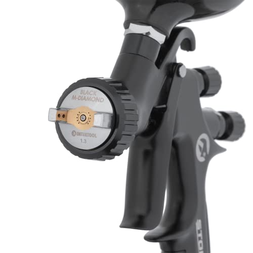 Intertool Hvlp 1.3 Mm And 1.8 Mm Air Spray Gun Set, Automotive, Pneumatic Gravity Feed Paint Sprayer, Touch Up, 600 Cc Plastic Cup, High Performance Black M-Diamond Series Pt08-0163-68 #TOP2
