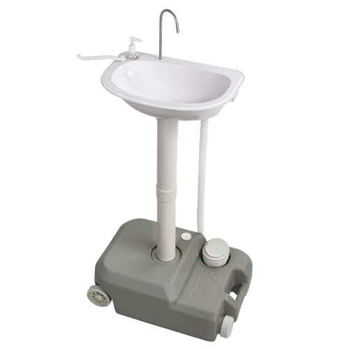 Montafox Mobiles Camping Waschbecken 21 L Frischwassertank - Waschstation mit Fußpumpe Seifenspender Handtuchhalter für Outdoor