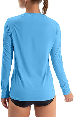 Iuga Women's Upf 50+ Long Sleeve Shirts Spf Sun Protection Rash Guard Shirts With Zipper Pockets Uv T-Shirt Fishing Hiking Blue #TOP1