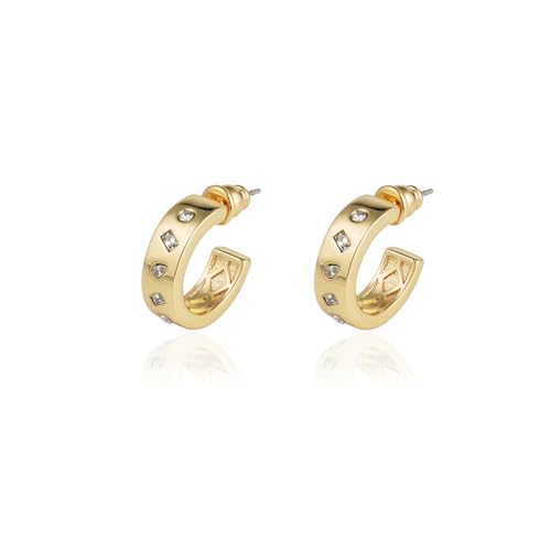 Image of Obidos 14K Gold Plated Illusion Stud Earrings for Women | Triple Huggie Hoop Earrings for One Hole| Trendy Simple Hypoallergenic Fashion Accessories Gold Jewelry Gifts for Womens
