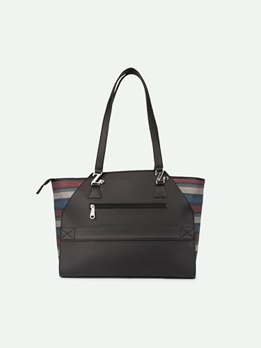 Image of ZOUK Printed Jute Handcrafted Vegan Leather Black Women's Check-point Friendly Classic Business Bag