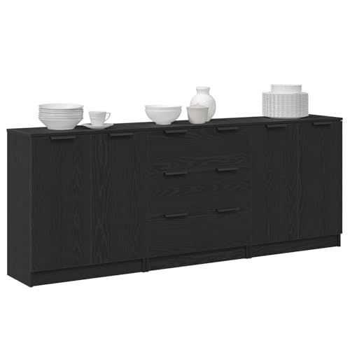 vidaXL Buffet 3 pcs Chêne Noir 180 x 30 x 70 cm Bois d'ingénierie, Buffet rectangulaire Chic, unité de Rangement Robuste pour la Salle à Manger, Meuble...