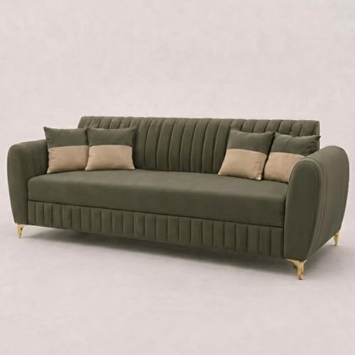 Image of CASASTYLE Signature Velour 3 Seater Sofa Set | Boston Matte Fabric | 40D Foam + Zigzag Spring | 3-Yr Warranty (Olive Green)
