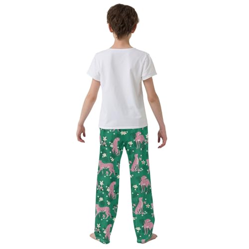Cheetah Flowers Boys Long Pants Soft Trousers Elastic Waist Kids Lounge Bottoms with Pockets S-XL3