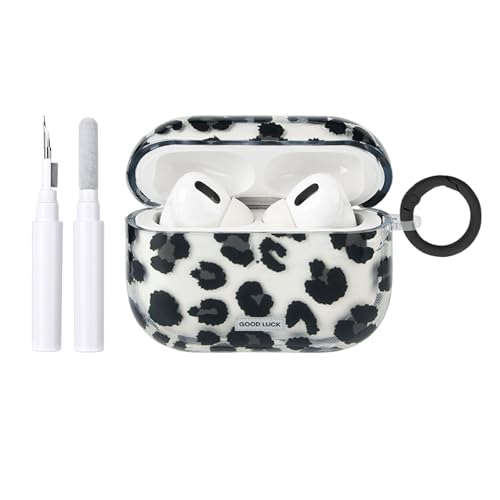 Reownest für AirPods Pro/Pro 2 Hülle mit Reinigungsset Süßes Transparente Schwarz Leopardenmuster Stoßfeste und Kratzfeste TPU Schutzhülle mit Schlüsselanhänger Frauen MädchenSchwarz