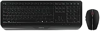 Cherry GENTIX DESKTOP, wireless keyboard and mouse set, British layout, QWERTY keyboard, durable key lettering, ergonomic design, battery powered, black