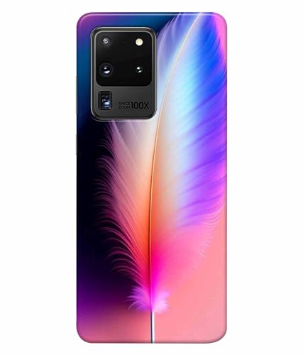 Image of Printed Hard Back Case Cover & Compatible for Samsung Galaxy S20 Ultra | Colourful Feather (Multicolor) - D1181