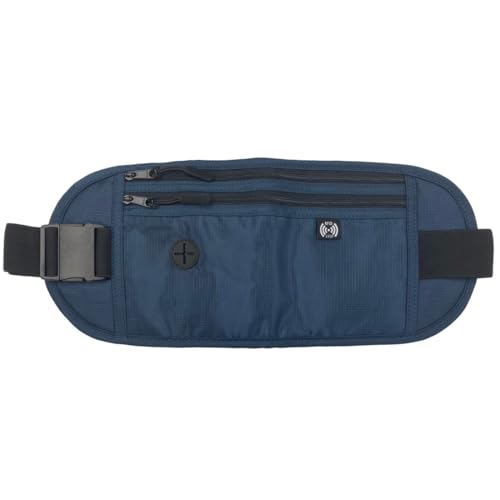 セキュリティポーチ スキミング防止 セキュリティ ポーチ 海外旅行 バッグ 防犯 シークレットポーチ パスポート ウエストポーチ 軽量 【大切な貴重品を守る RFIDブロック スリ対策はこれで万全 目立たず快適なセキュリティポーチ】 (ネイビー)