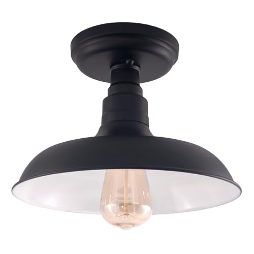 Image of Design House 588525 Kimball Industrial Farmhouse 1-Light Indoor Dimmable Semi-Flush Ceiling Mount Light with Metal Shade for Kitchen Hallway Dining Room Bedroom, Matte Black