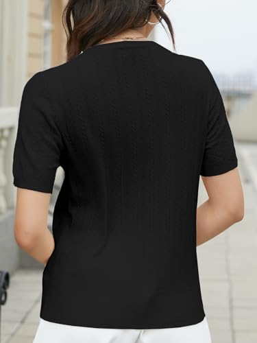 Image of DAIMIDY Women's Short Sleeve Sweaters Lightweight Summer Sweater Casual Knit Pullover Tops