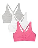 Fruit of the Loom womens Adjustable Shirred Front Racerback Sports Bra, Neon Pink Heather/White/Grey - 3-pack, 46 US