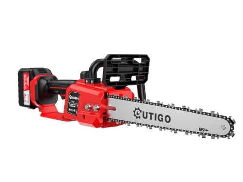 OUTIGO Motosierra Bateria, Motosierra Eléctrica 12 Pulgadas, 2 * 4500mah Batería, Motosierra 1 Cadena a+ 1 Barras de guía, Motosierra eléctrica inalámbrica 1000w