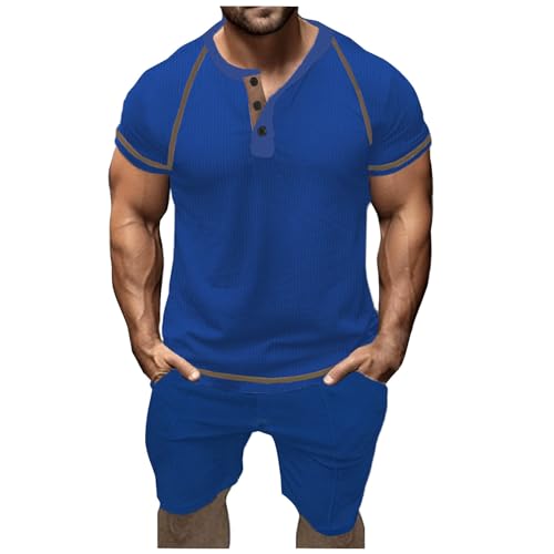 Camiseta hombre manga corta cuello en V y top pantalones cortos de color sólido