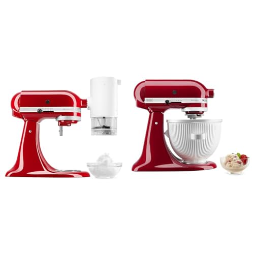 KitchenAid Shave Ice Attachment, KSMSIA, White, 4 Molds and KitchenAid Ice Cream Maker Attachment Stand Mixer, 2 Quart, White - image 1