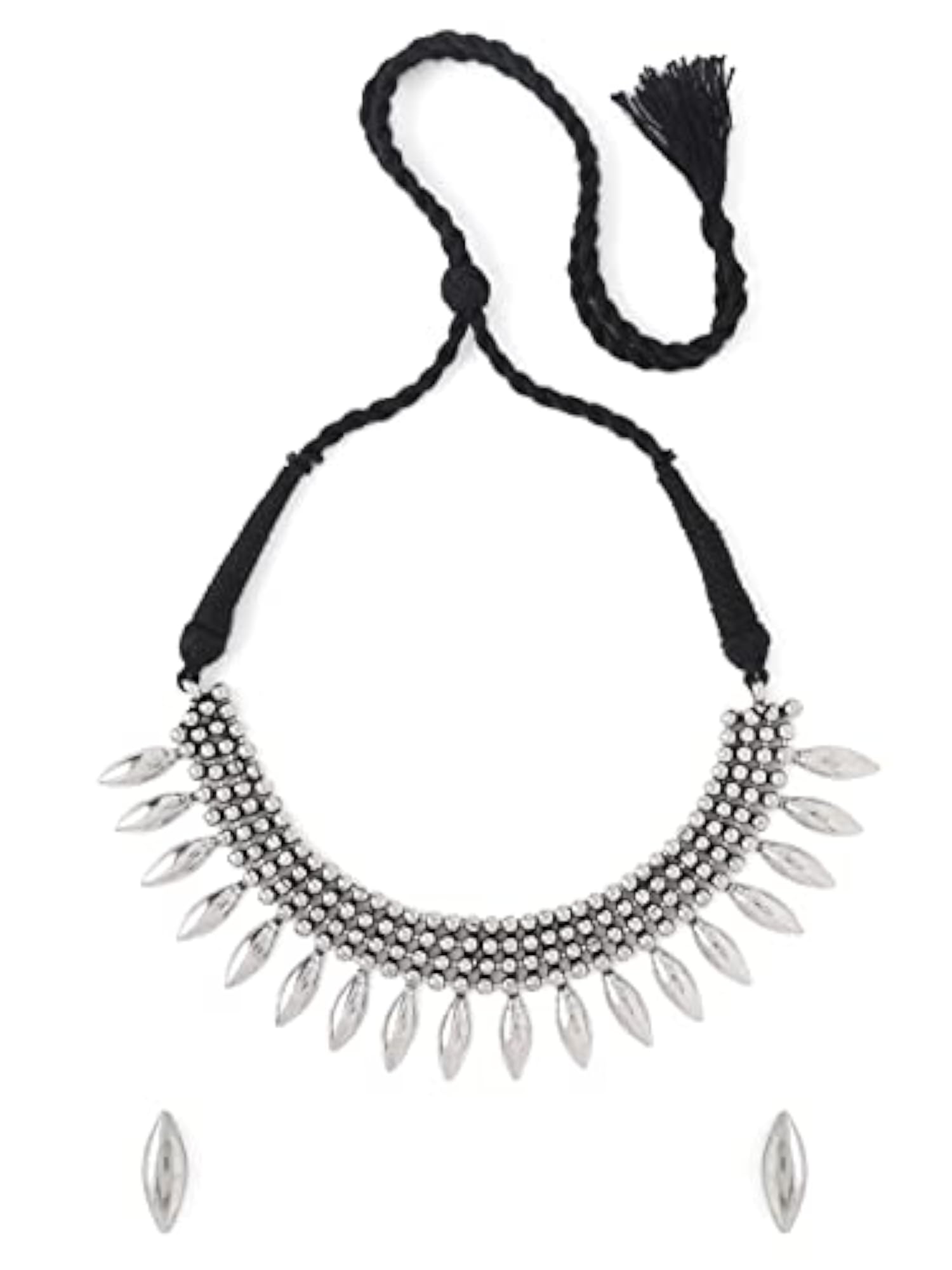 Women's Plated Geometric Choker Necklace Set, Oxidised Style