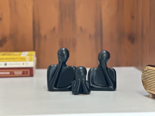 Image of Couple Family Statue | Ceramic Thinker Sculpture | Home Decor Items for Living Room Show Piece | Table Artifact (Black | Set of 3)