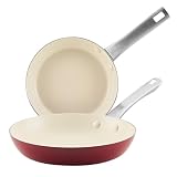 Farberware Vibrance Ceramic Nonstick Frying Pans/Skillet Set with Stainless Steel Handle, Dishwasher Safe, 8 Inch and 10 Inch Open Skillets - Red