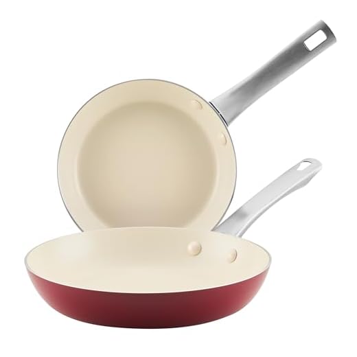 Farberware Vibrance Ceramic Nonstick Frying Pans/Skillet Set with Stainless Steel Handle, Dishwasher Safe, 8 Inch and 10 Inch Open Skillets - Red