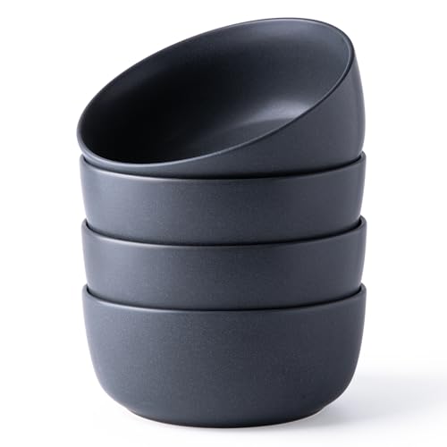 AmorArc Stoneware Cereal Bowls Set of 4, 26oz Soup Bowls Set for Cereal Soup Snacks, Modern Kitchen bowls for Meal, Dishwasher &Microwave Safe, Stoneware Charcoal Gray