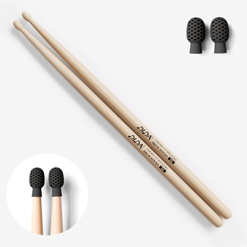 Drum sticks with Silicone Tips, American Hickory Drumsticks, Drum sticks for Drum set or Electronic Drums, Wooden Drum stick, Consistent Weight and Pitch (1 Pair, 5A)