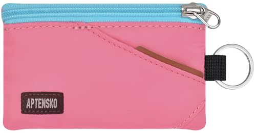 Image of RFID Blocking Travel Wallet with Adjustable Lanyard, Small Nylon Zipper Pouch and Badge Holder for ID, Credit Cards, Cash, Keys, Commuters (Pink)