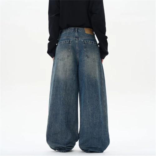 Men Wide Vintage Jeans Wash Splicing Y2k Zipper Pants Straight Casual Denim Trousers3