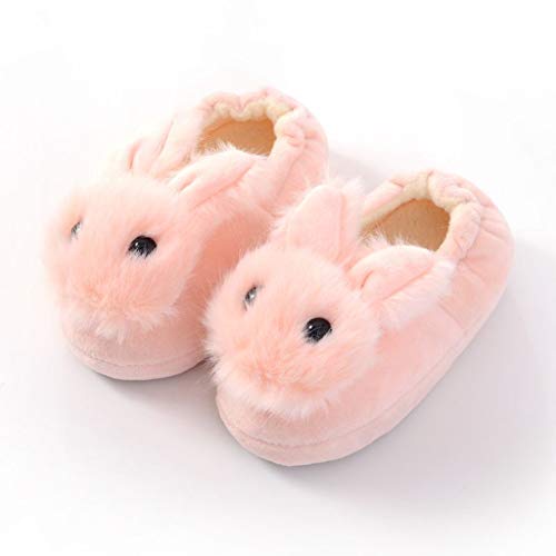 Xiuban Cute Home Shoes, Girls Boys Fur Lined Indoor House Slipper Bunny Warm Winter Toddler Slippers Animal Soft Warm Plush Lining Non-Slip Slippers Winter House Shoes (Pink, 19-20 Little Kids)