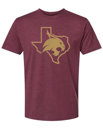 Texas State University Shirt TXST Bobcats Apparel Merchandise with Boko Head and Texas Outline Logo Premium Super Soft Heather Maroon T Shirt Comfy Tee for Men and Women (Medium)