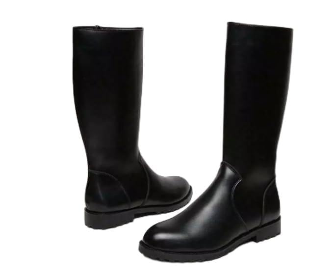 Men's knee high boot German Army Officer Thigh boots Side Zip Shoes