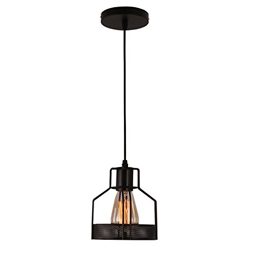 UNITARY Brand Vintage Black Metal Cage Dining Room Pendant Lighting with 1 E26 Bulb Socket 40W Painted Finish
