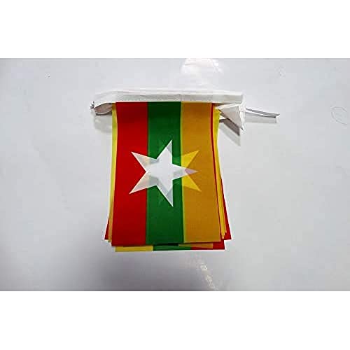 Image of AZ FLAG Burma 6 meters BUNTING Flag 20 flags 9'' x 6'' - Myanmar - Burmese STRING flags 15 x 21 cm