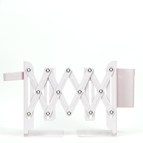 Image of Adjustable Bookend Organizer with Pen Holder | Expandable Desk Bookshelf for Office, Study, and Home | Book Rack Stand for Books, Files & Stationery (Extends Up to 17 Inches) - Pink