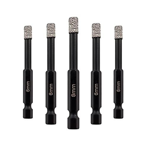 SHDIATOOL Fliesenbohrer Set Diamantbohrer mit 1tlg 6mm Karbidbohrer bohrer feinsteinzeug,bohrer diamantbohrer fliesenbohrer für Keramik Granit Porzellan Fliesen (6/6/6/6/6MM)