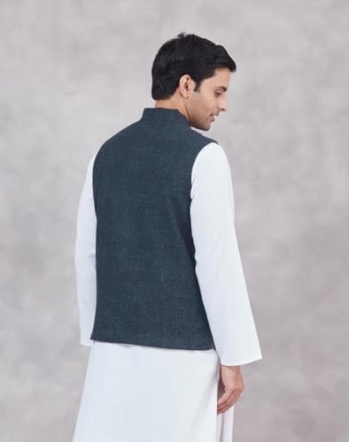 Veste Nehru homme vêtement bleu texturé confortable taille 42