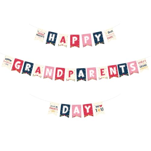 Adecortalk Colorful Happy Grandparents Day Banner Love Grandpa Grandma Bunting Banner Grandparents Day Backdrop for Grandparents Retirement Party Decorations Supplies