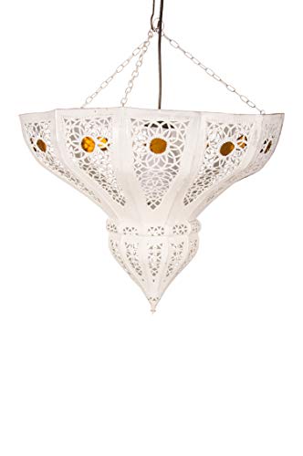 Orientalische Lampe Pendelleuchte Weiss Cal 45cm E27 Lampenfassung | Marokkanische Design Hängeleuchte Leuchte aus… – Bild 5