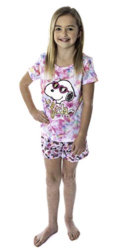 Intimo Peanuts Girls' Snoopy Pajamas So Fab Tie Dye Shirt And Shorts 2 Piece Pajama Set
