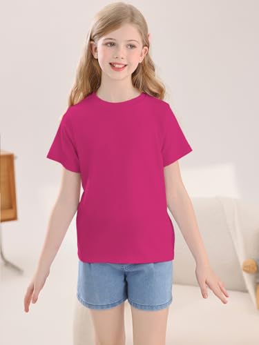 Image of Girls Summer Short Sleeve T Shirts Kids Basic Tees Crewneck Tops 5-14 Years