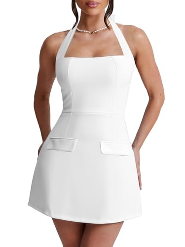 BORIFLORS Women's Sexy Halter Bodycon Mini Dress Corset Backless A-line Party Short Dresses