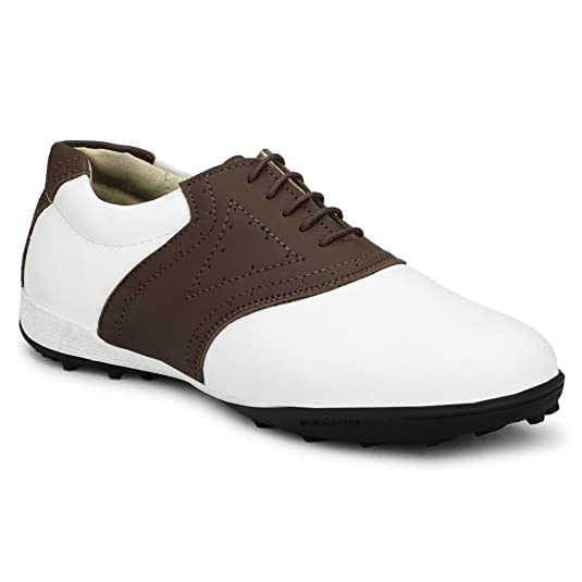 PERFECT STYLEMen's Brown Leather Waterproof Golf Shoes/Spikeless Outdoor Golf Sport Training Sneakers/Classic Mens Golf Trainers Lace-Up Sneakers 8