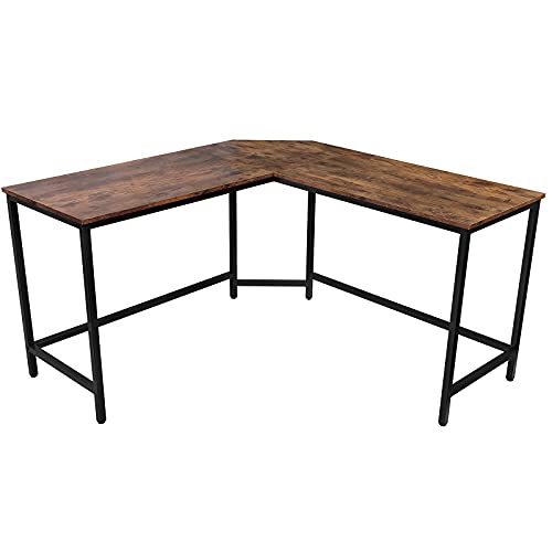 Schreibtisch L Form - industrial Design, aus Metall, 135x50 cm, Schwarz Braun - Eckscreibtisch, Computertisch, Bürotisch, Arbeitstisch für Home Office, Büro, Vintage Retro Laptop und PC Tisch