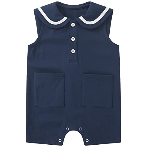 Image of pureborn Baby Boys Girls Nautical Romper One-Piece Beach Outfit Summer Clothes 0-24 Months